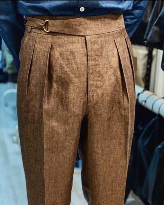 Men Custom Made Brown Linen Gurkha Pant Double Pleats Designer - Etsy