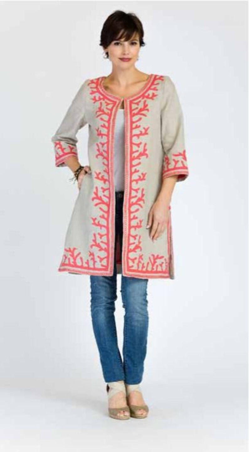 Women Wool Custom Made Hand Embroidery Work Modern Female Winter Wear Cardigan Long Jacket More Colours Retro Vintage Look