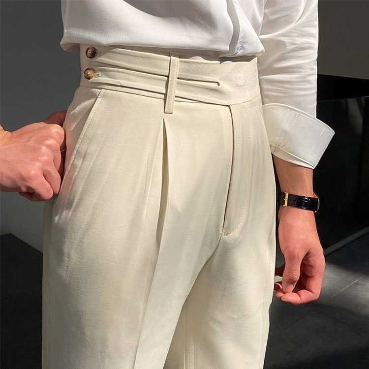 Men's High Waist Pants Formal Slim Fit Dress Pants Casual Naples  BusinessTrouser