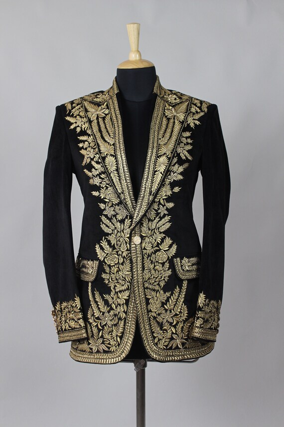 Mens Black and Gold Blazer Custom Made 