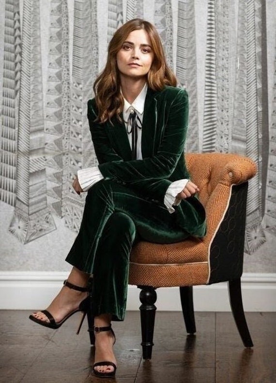 Women Tailor Made Green Velvet 2 Piece Suit Single Breasted Flap Pocket  Notch Lapel Blazer With High Waist Pant Business Casual Party Outfit -   Finland