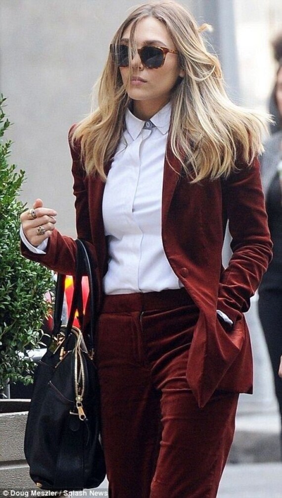 Women Pants Suit Brown Velvet Designer 