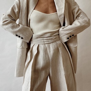 Women Comfy Linen 2 Piece Suit Set Notch Lapel Single Breasted - Etsy