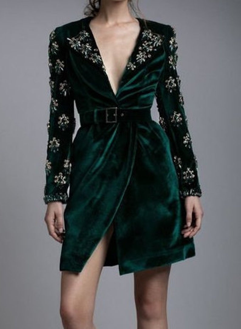 Women Green Double Breasted Blazer Dress Velvet Custom Made - Etsy