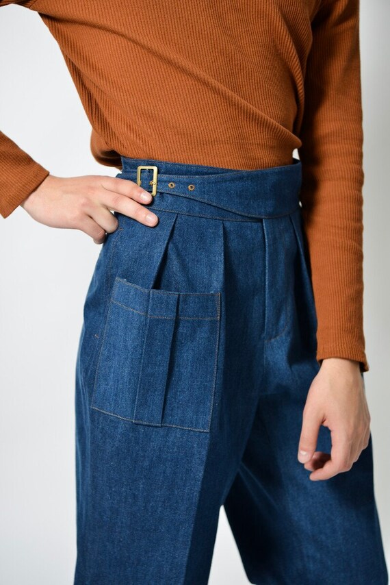 Solid Slant Pocket Belted Suspender Pants