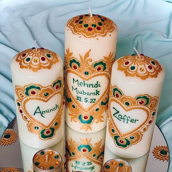 Personalised Decorative Candle Set | Mehndi | Nikkah | Wedding | Eid Mubarak | Diwali | Gifts