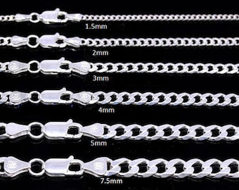 1.5mm to 7.5mm 925 Sterling Silver High Quality Genuine Silver Authentic Cuban Link Chain Size 16" -30" Silver Men-Women  Chains NEWJewelry