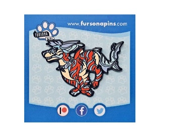 Fursona Pin #1135 - Shark Borzoi / Bark Shark (Blue and Red) Enamel Pin