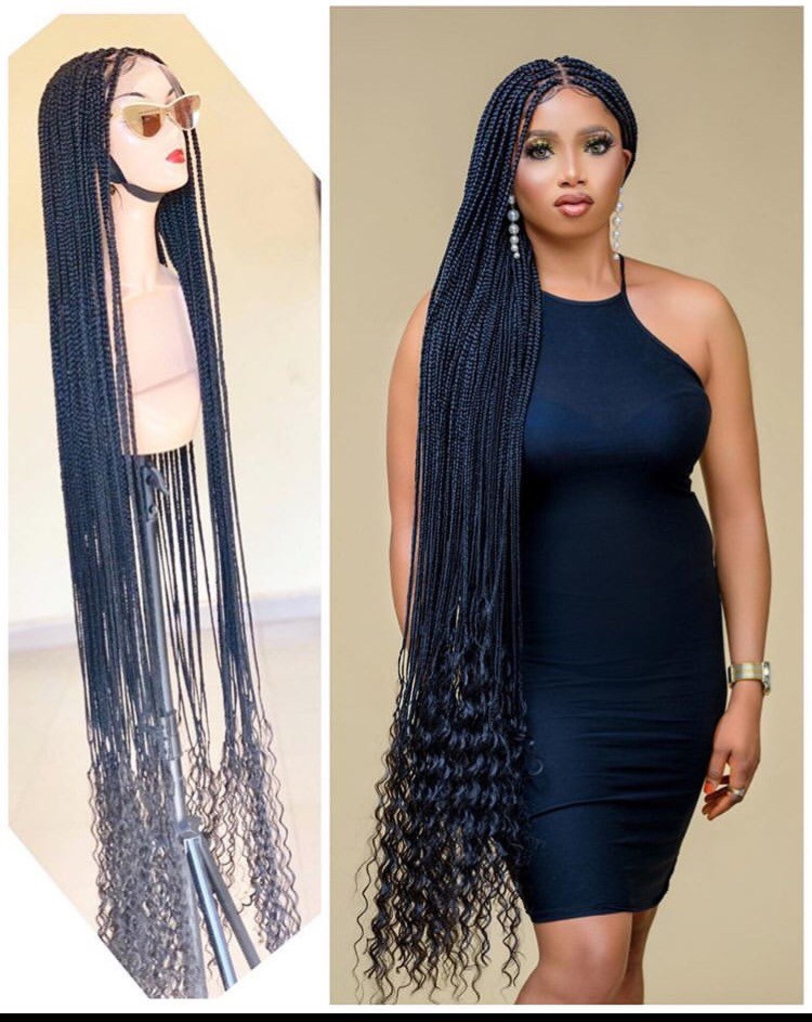 50 inches long braided wig wig for black women curly Etsy