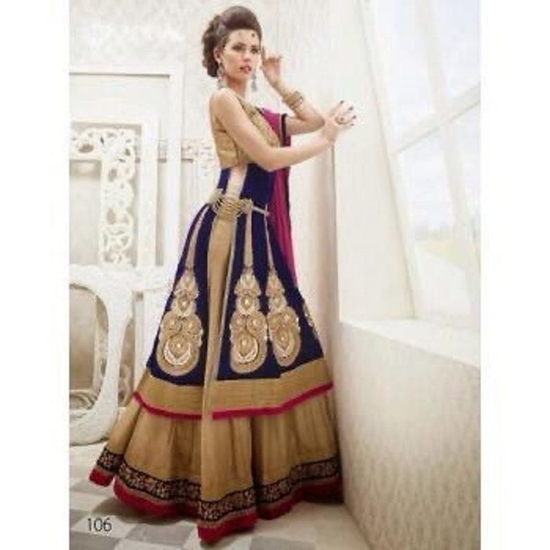 Gorgeous Blue velvet and gold lehenga with scarfdupatta