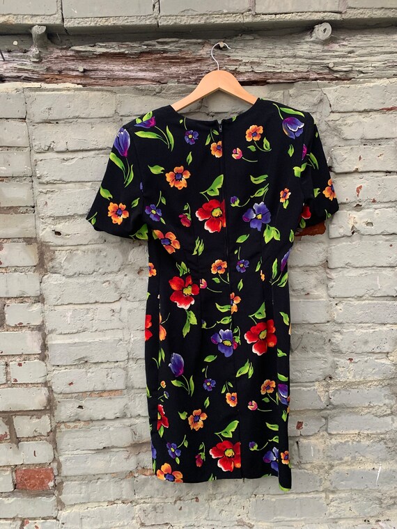 Vintage Black Floral Spring Dress / mini black fl… - image 5