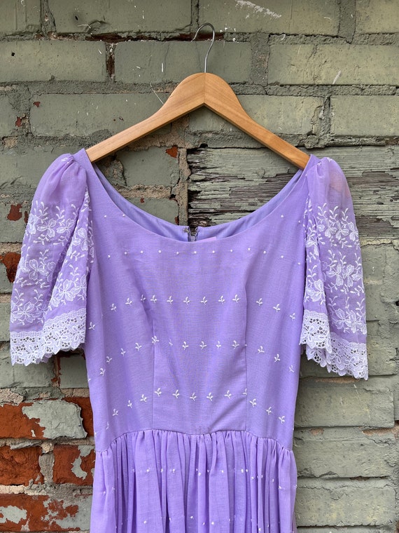 Vintage 70's Purple Prairie Midi Dress / Homemade… - image 6