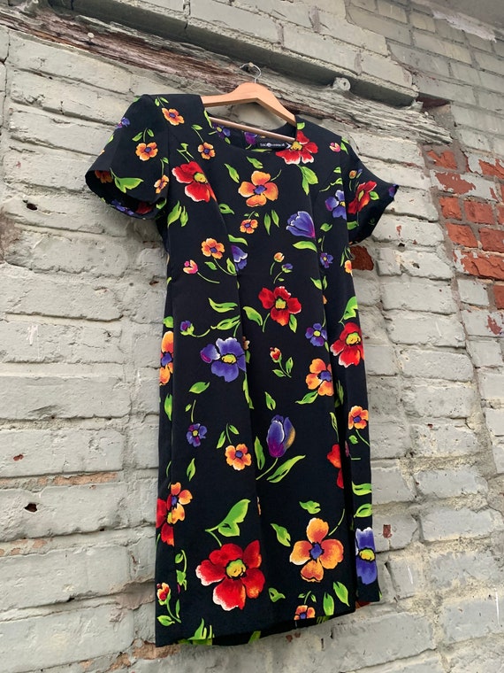 Vintage Black Floral Spring Dress / mini black fl… - image 2