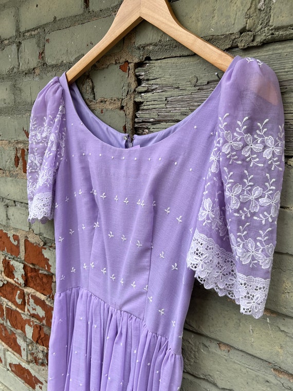 Vintage 70's Purple Prairie Midi Dress / Homemade… - image 5