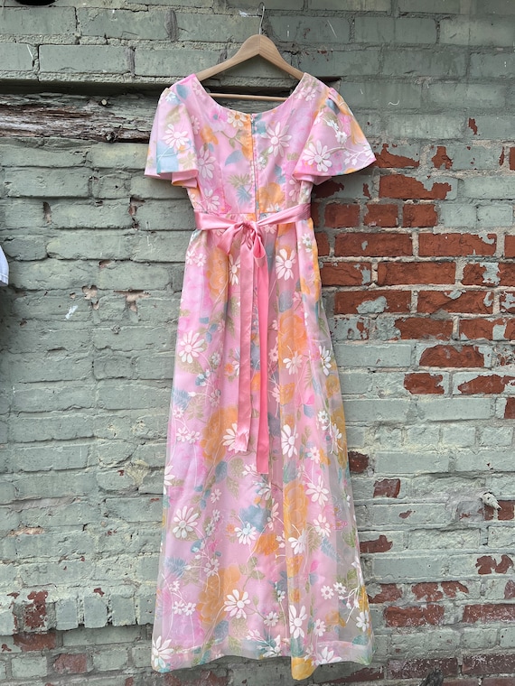 Vintage 60s Prairie Dress Pink Puff Sleeve Maxi D… - image 6