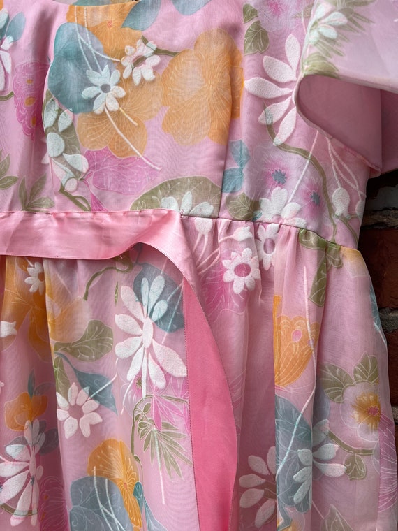 Vintage 60s Prairie Dress Pink Puff Sleeve Maxi D… - image 7