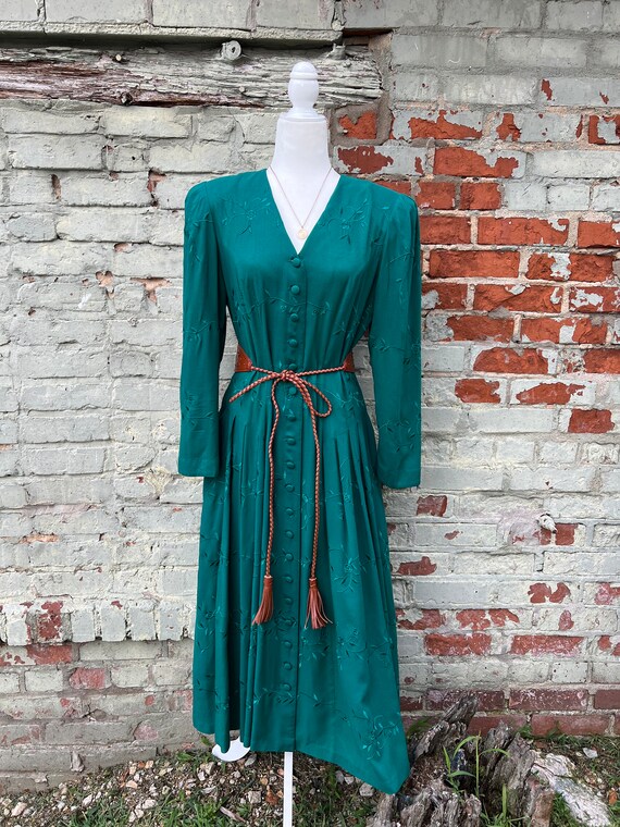 Vintage Green Long Sleeve A-line Dress Kathy Lee f