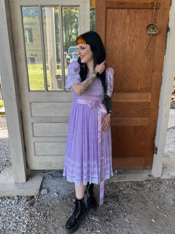 Vintage 70's Purple Prairie Midi Dress / Homemade… - image 4