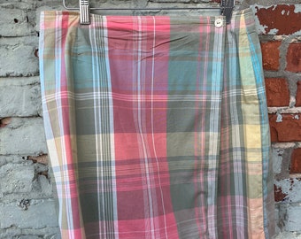 Vintage Pink + Green Plaid Mini Skort / 90s Liz Claiborne Skort