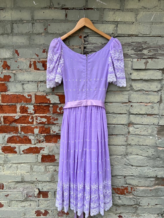 Vintage 70's Purple Prairie Midi Dress / Homemade… - image 7