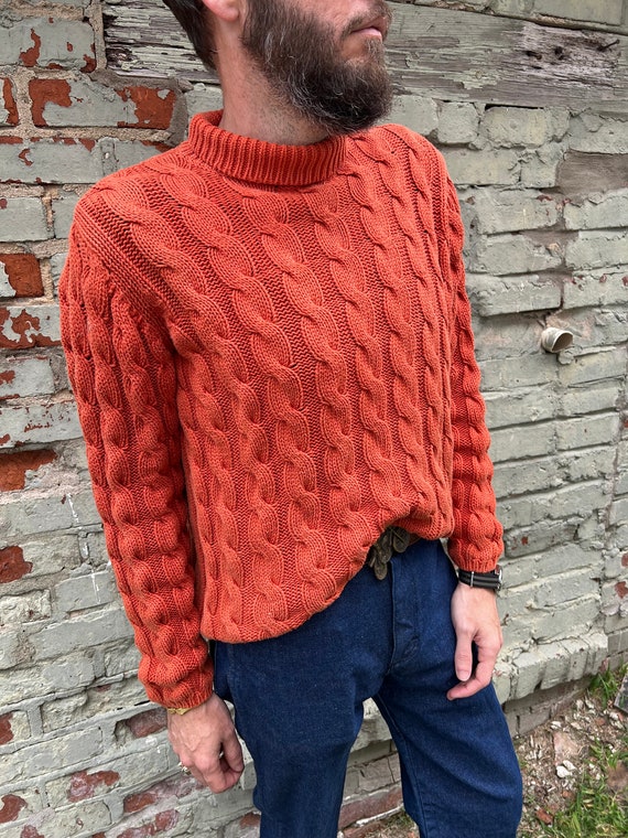 Vintage Orange Cableknit LL Bean Turtleneck Sweate