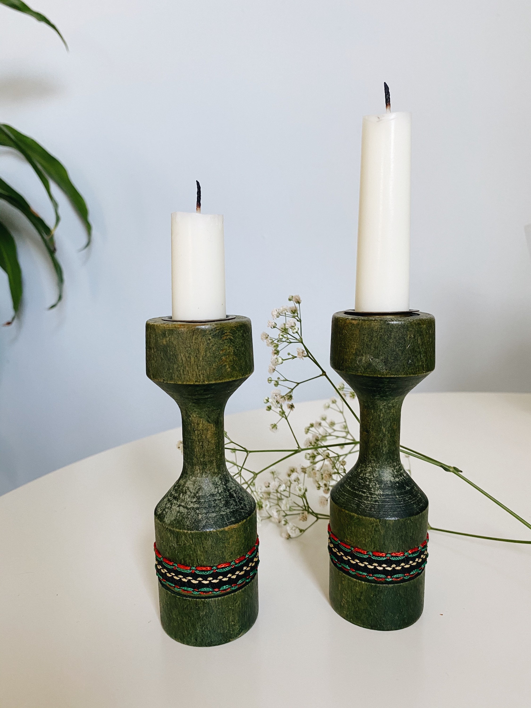 Vintage Green Candle Holders Etsy