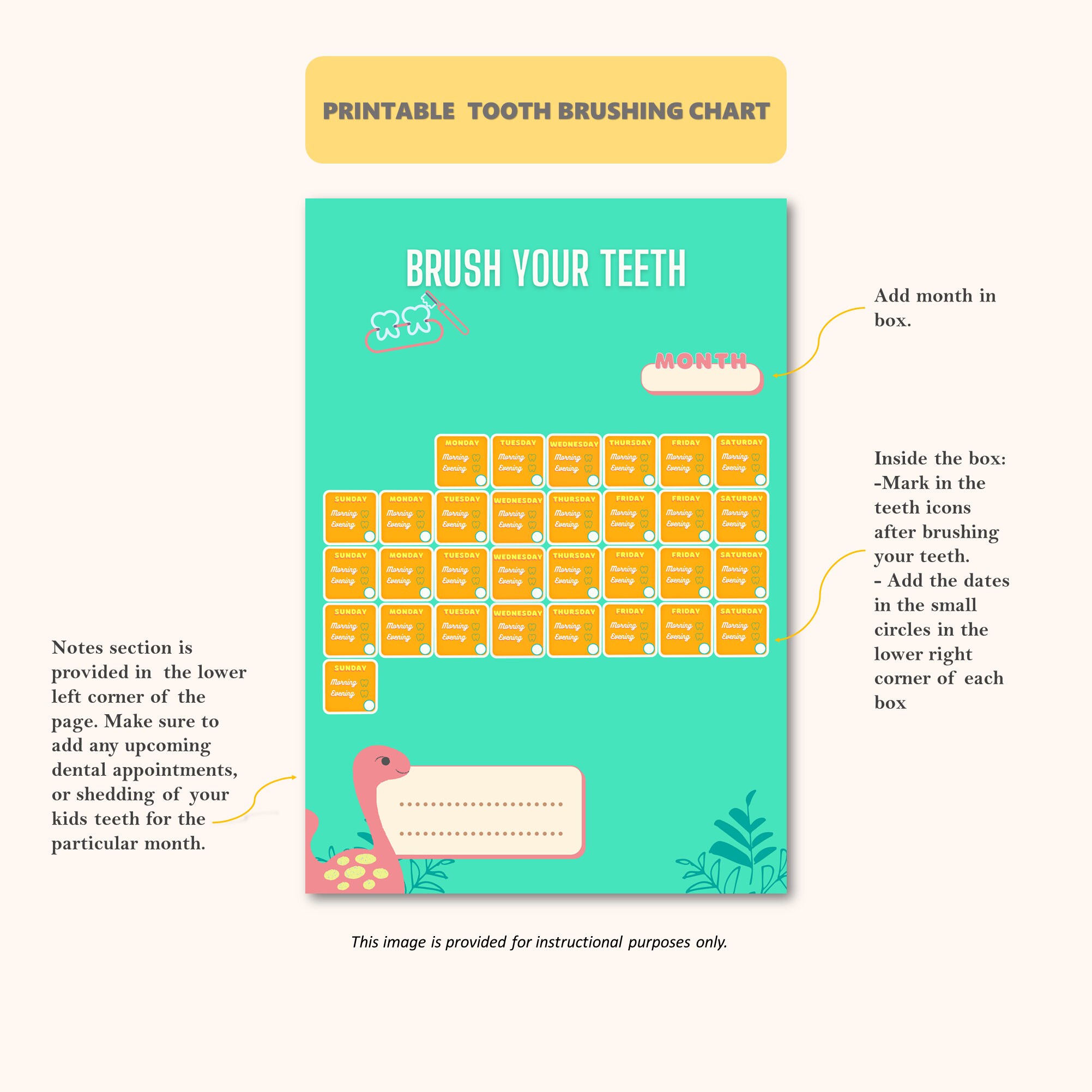 Printable Toothbrushing ChartKids Toothbrushing ChartBrush | Etsy
