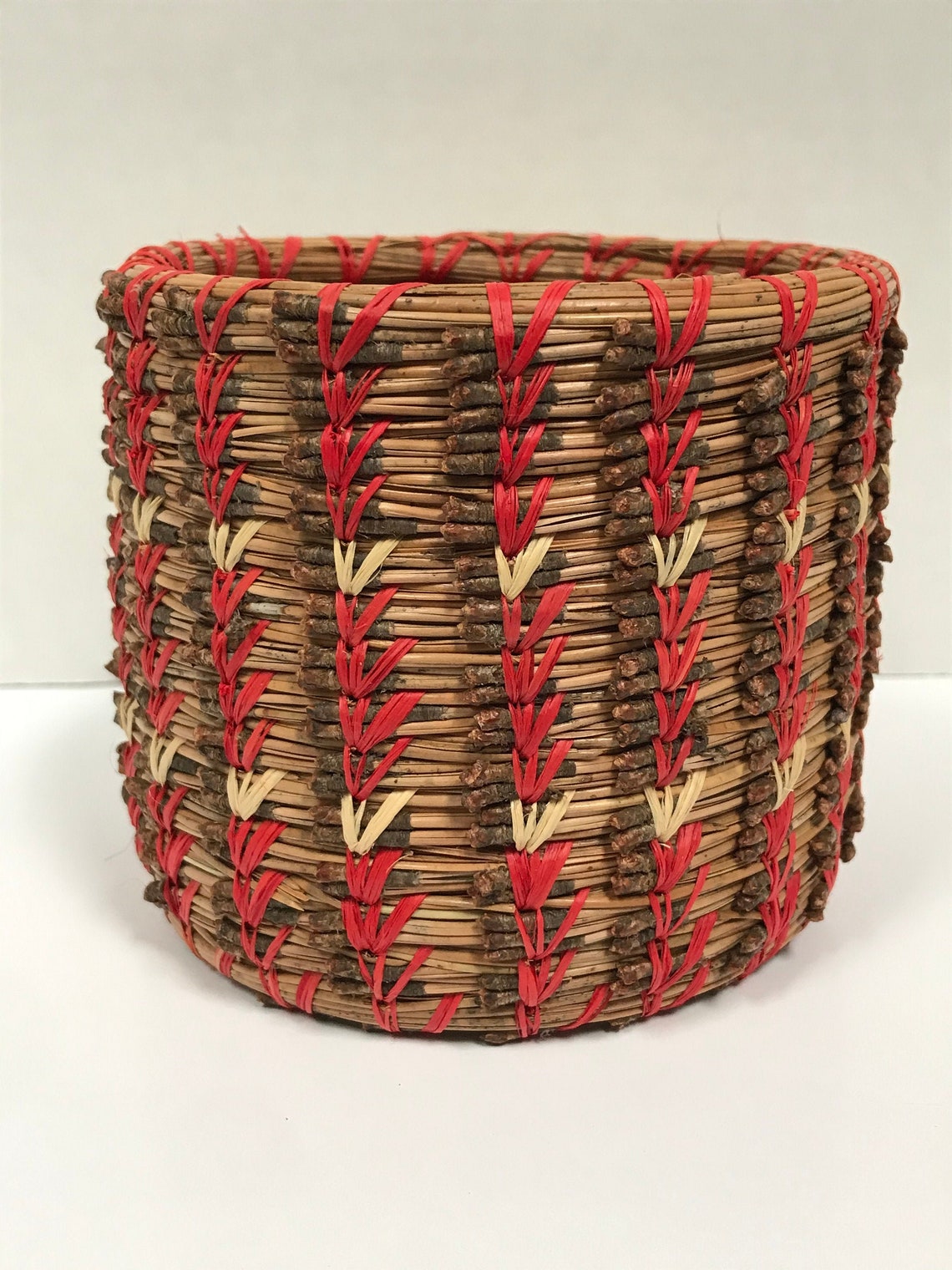 Handmade Pine Needle Basket W/raffia Etsy
