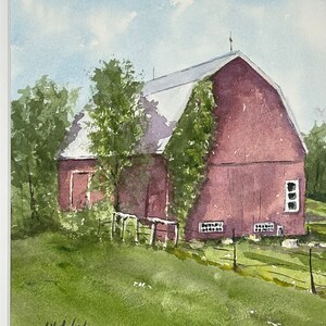 Red Barn Watercolor Painting: Original Farm Landscape Art (11x14 in Mat ...