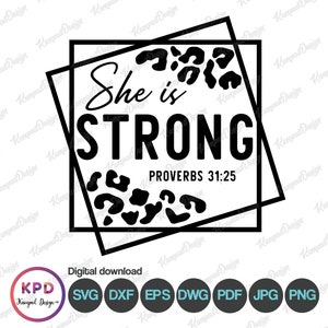 Ella es fuerte SVG / Mujer fuerte SVG / Mujer svg / Versículo bíblico SVG / Diseño de sublimación / clipart / Archivo digital / Archivos de corte Cricut