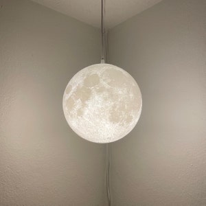 Hanging Moon Lamp with Multiple Colors | 10-inch Diameter | Plug-in Pendant Light | 3D Printed Solar Lamp | Real NASA Imaging | Large Moon