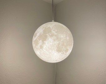 Hanging Moon Lamp with Multiple Colors | 10-inch Diameter | Plug-in Pendant Light | 3D Printed Solar Lamp | Real NASA Imaging | Large Moon