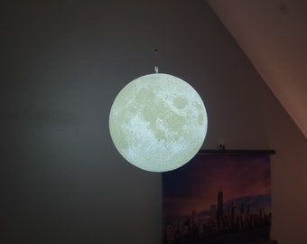 Hanging Moon Lamp, 16 Color LED, Remote and Touch Control, 6.5 inch diameter, Rechargeable, Hanging Material & Desk Stand Included