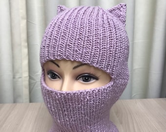 Adult Cat Balaclava hat Knitted bunny hood Rabbit ear hat adult
