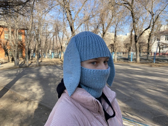 Adult Bunny Balaclava Hat Knitted Bunny Hood Rabbit Ear Hat Adult