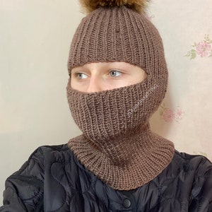Adult Knitted Balaclava with pompom Knitted ski mask