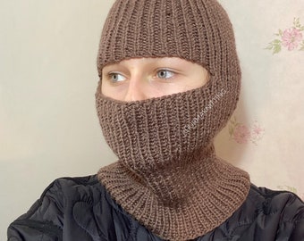 Adult Knitted Balaclava with pompom Knitted ski mask
