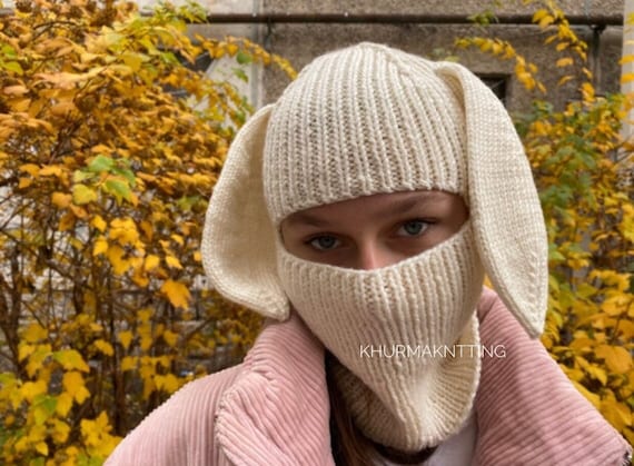 Chapeau cagoule de lapin adulte, capuche de lapin tricotée