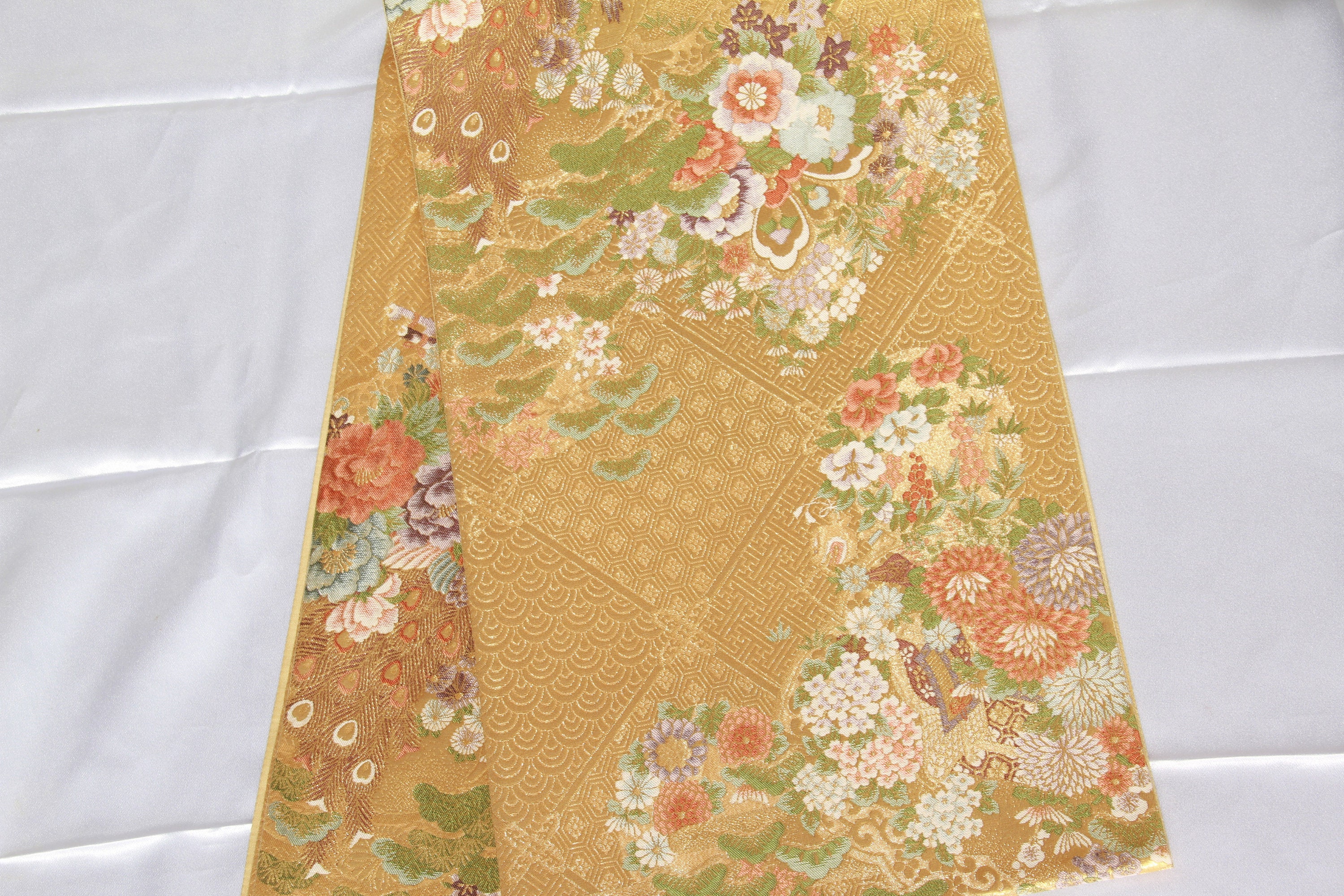 Vintage japonés Obi Pavo real y peonía Faja Kimono Etsy