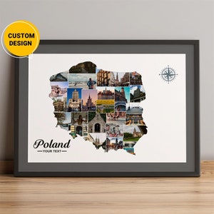 Gepersonaliseerde kaart Polen, fotocollagekaart van Polen, kaart Polen Europa, landkaart Polen, kaart steden Polen, wereldkaart Polen wereldkaart muurkunst