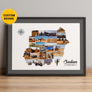 Aangepaste cadeaus Soedan-kaart, fotocollagekaart van Soedan, Soedan op wereldkaart, beste kerstcadeau, kaart Soedan Afrika, wereldkaart kunst aan de muur