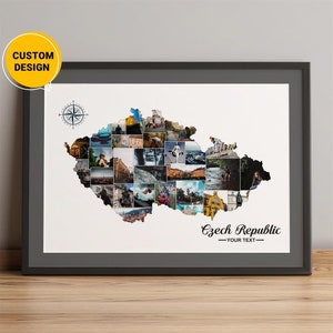 Benutzerdefinierte Tschechische Republik Karte, Fotocollage Karte von Tschechien, Tschechische Republik Karte Europa, Tschechische Republik Landkarte, Karte von Tschechische Republik Kunst