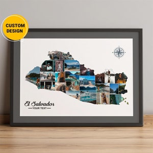 Regalos personalizados con mapas de El Salvador, collage de mapas de El Salvador, arte mural con mapas salvadoreños, mapa fotográfico de El Salvador, regalos únicos para Navidad