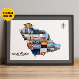 Aangepaste kaart Saoedi-Arabië, fotocollagekaart van Saoedi-Arabië, Saoedi-Arabië op wereldkaart, kaartcollage cadeaus Saoedi-Arabië, beste kerstcadeau