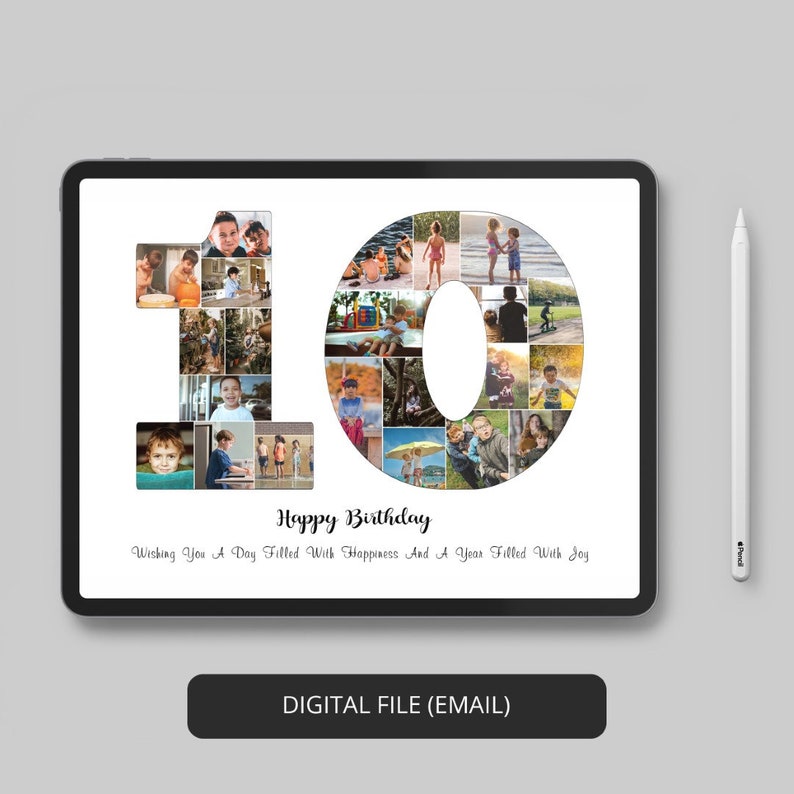 Custom Collage Birthday Gifts for 10 Year Olds, Number Collage 10 Year