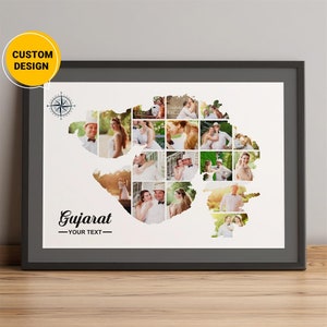 Gepersonaliseerde kaart Gujarat, fotocollagekaart voor Gujarat, staat Gujarat kaart geschenken, kaart van India staat Gujarat, staat Gujarat kaart kunst aan de muur