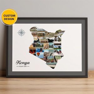 Personalisierte Kenia Afrika Kartengeschenke, Fotocollage Karte von Kenia Afrika, Land Kenia Karte Einzigartige Geschenke für Weihnachten, Kenia auf Weltkarte