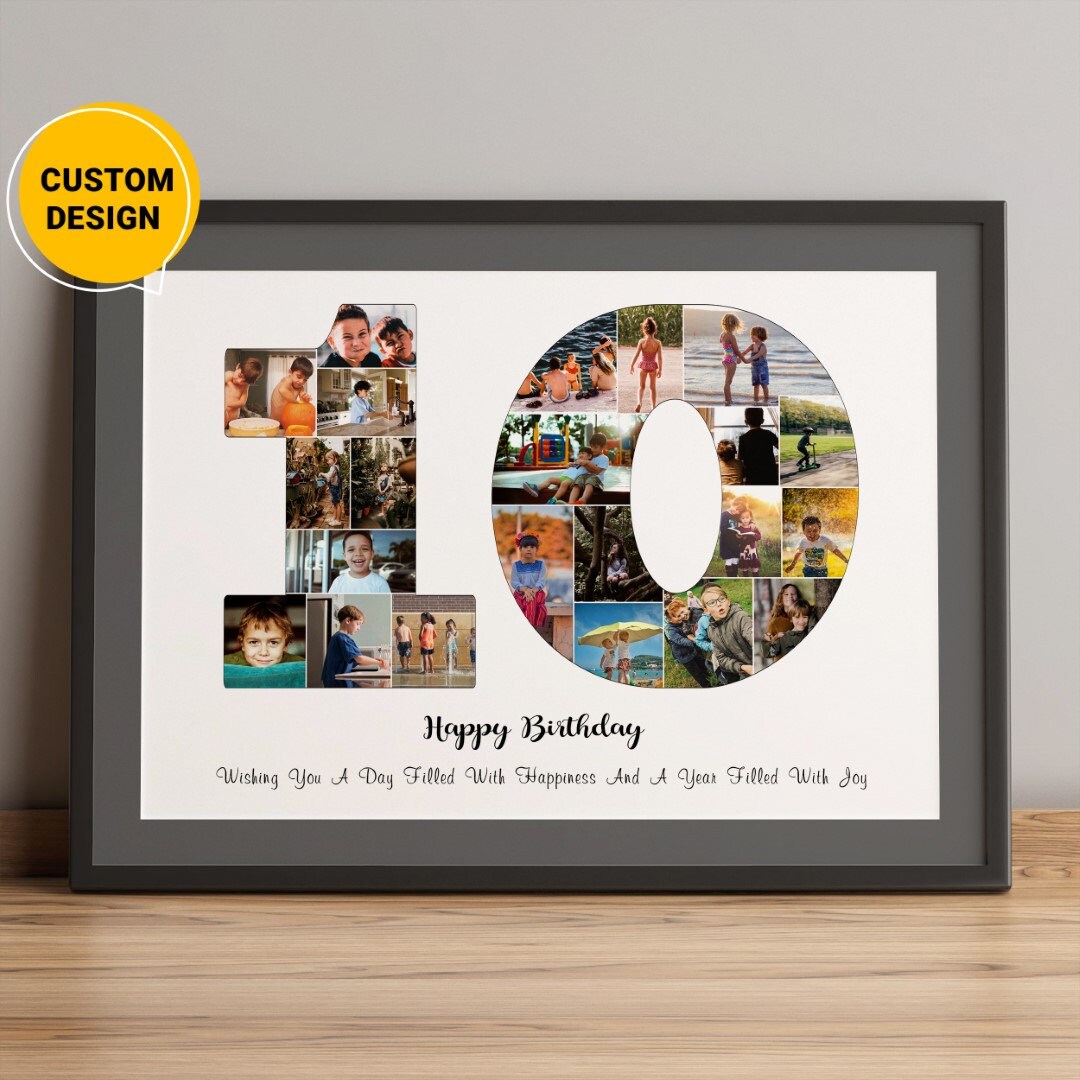 Custom Collage Birthday Gifts for 10 Year Olds, Number Collage 10 Year
