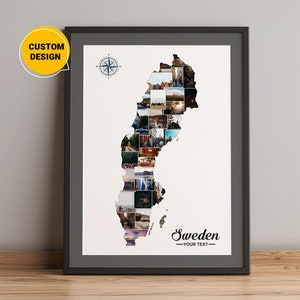 Benutzerdefinierte Schweden Karte Foto Collage Geschenke, Schweden Karte Europa, Karte von Schweden, Schweden auf einer Karte, bestes Weihnachtsgeschenk, Weltkarte Wandkunst