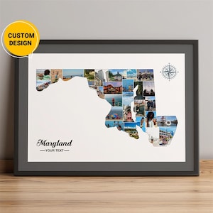 Persoanlzied Maryland Karte, Fotocollage Karte von Maryland, Maryland County Karte, Maryland auf uns Kartengeschenken, Karte der Maryland Städtekarte Wandkunst